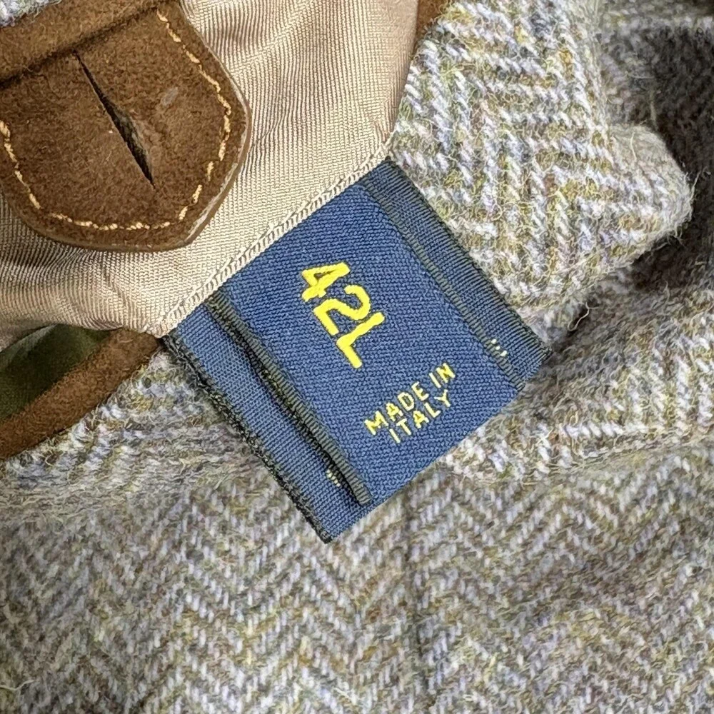 Polo Ralph Lauren Blazer Mens 42L Herringbone Wool Made Italy Sport Coat Suede